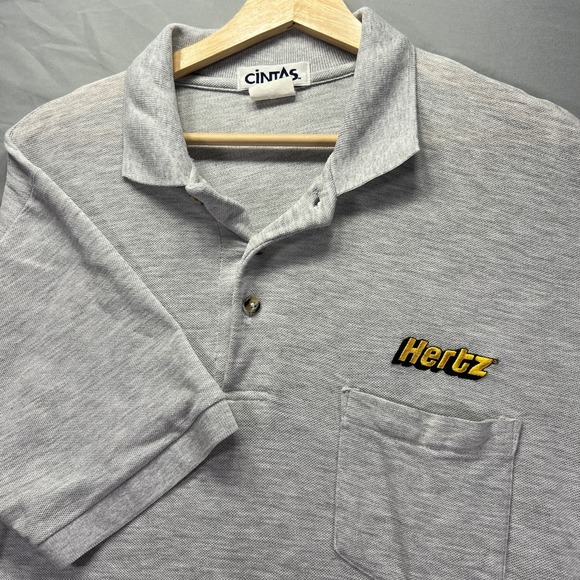 Hertz Rent A Car Polo Shirt Mens Large Gray Employee Uniform Short Sleeve Work - Picture 1 of 9
